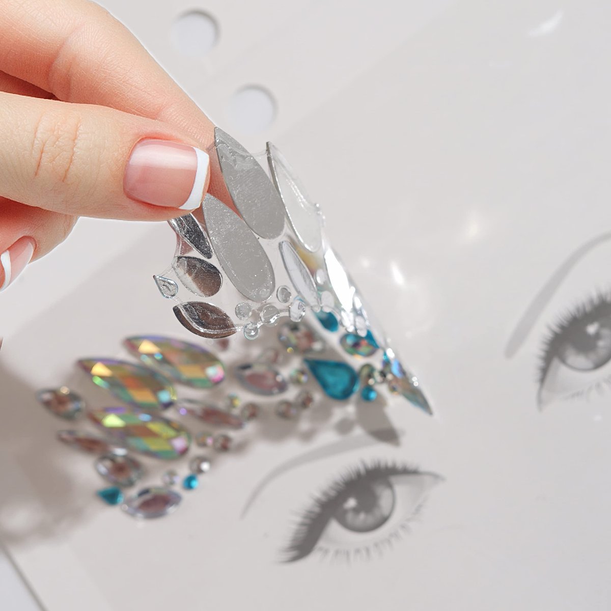 Face Gems 6 Sheets Stick On Rhinestones Stickers - 30g Chunky Glitter Gemstones Temporary Tattoo for Women Festival Rave Outfit Euphoria Accessories (3 Luminous) Avelisse