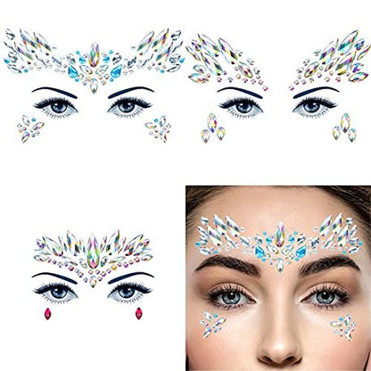Face Gems 6 Sheets Stick On Rhinestones Stickers - 30g Chunky Glitter Gemstones Temporary Tattoo for Women Festival Rave Outfit Euphoria Accessories (3 Luminous) Avelisse