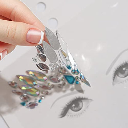Face Gems 6 Sheets Stick On Rhinestones Stickers - 30g Chunky Glitter Gemstones Temporary Tattoo for Women Festival Rave Outfit Euphoria Accessories (3 Luminous) Avelisse
