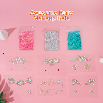 Face Gems 6 Sheets Stick On Rhinestones Stickers - 30g Chunky Glitter Gemstones Temporary Tattoo for Women Festival Rave Outfit Euphoria Accessories (3 Luminous) Avelisse