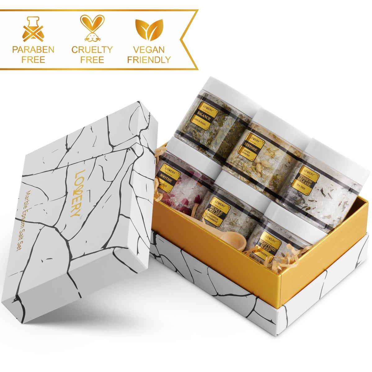 LOVERY Mother's Day Bath Salts Gift Basket Set - Self Care Epsom Salt with Essential Oils (Lavender, Eucalyptus, Lemon, Coconut, Tea Tree, Honey Almond) for Women, Mom, Her Avelisse