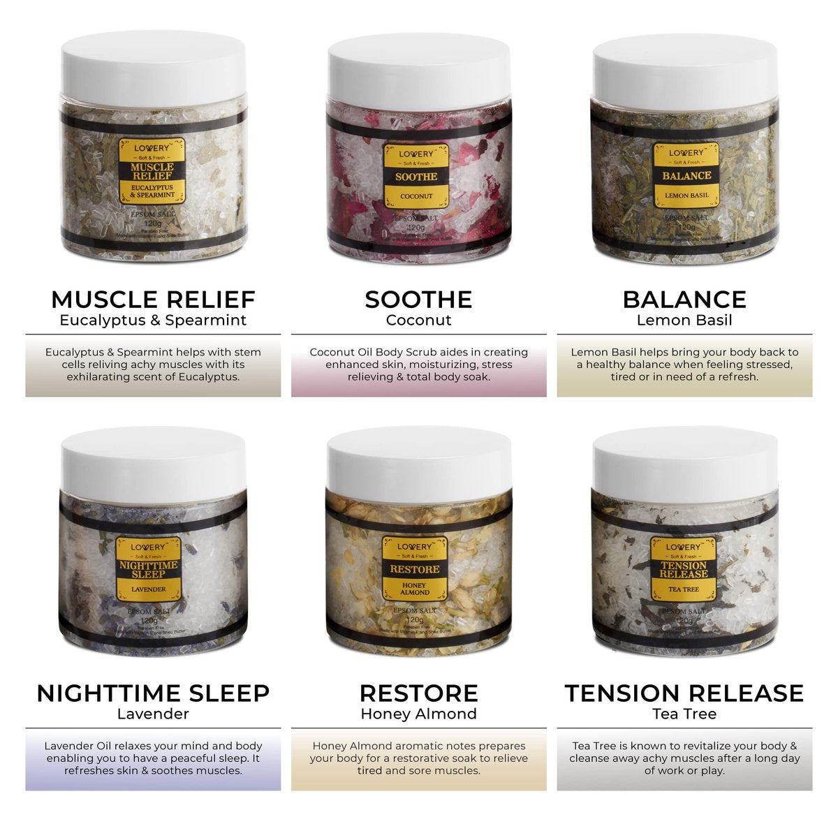 LOVERY Mother's Day Bath Salts Gift Basket Set - Self Care Epsom Salt with Essential Oils (Lavender, Eucalyptus, Lemon, Coconut, Tea Tree, Honey Almond) for Women, Mom, Her Avelisse