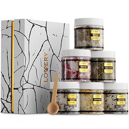 LOVERY Mother's Day Bath Salts Gift Basket Set - Self Care Epsom Salt with Essential Oils (Lavender, Eucalyptus, Lemon, Coconut, Tea Tree, Honey Almond) for Women, Mom, Her Avelisse