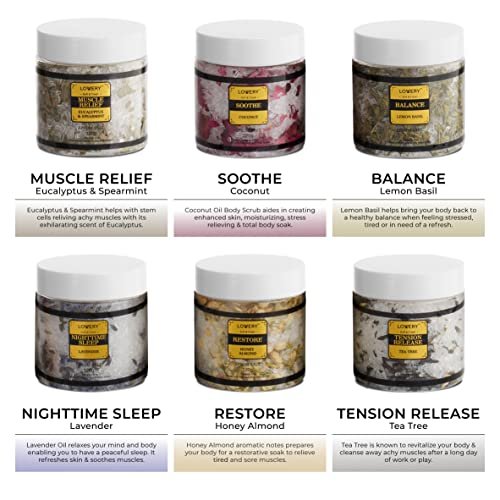 LOVERY Mother's Day Bath Salts Gift Basket Set - Self Care Epsom Salt with Essential Oils (Lavender, Eucalyptus, Lemon, Coconut, Tea Tree, Honey Almond) for Women, Mom, Her Avelisse