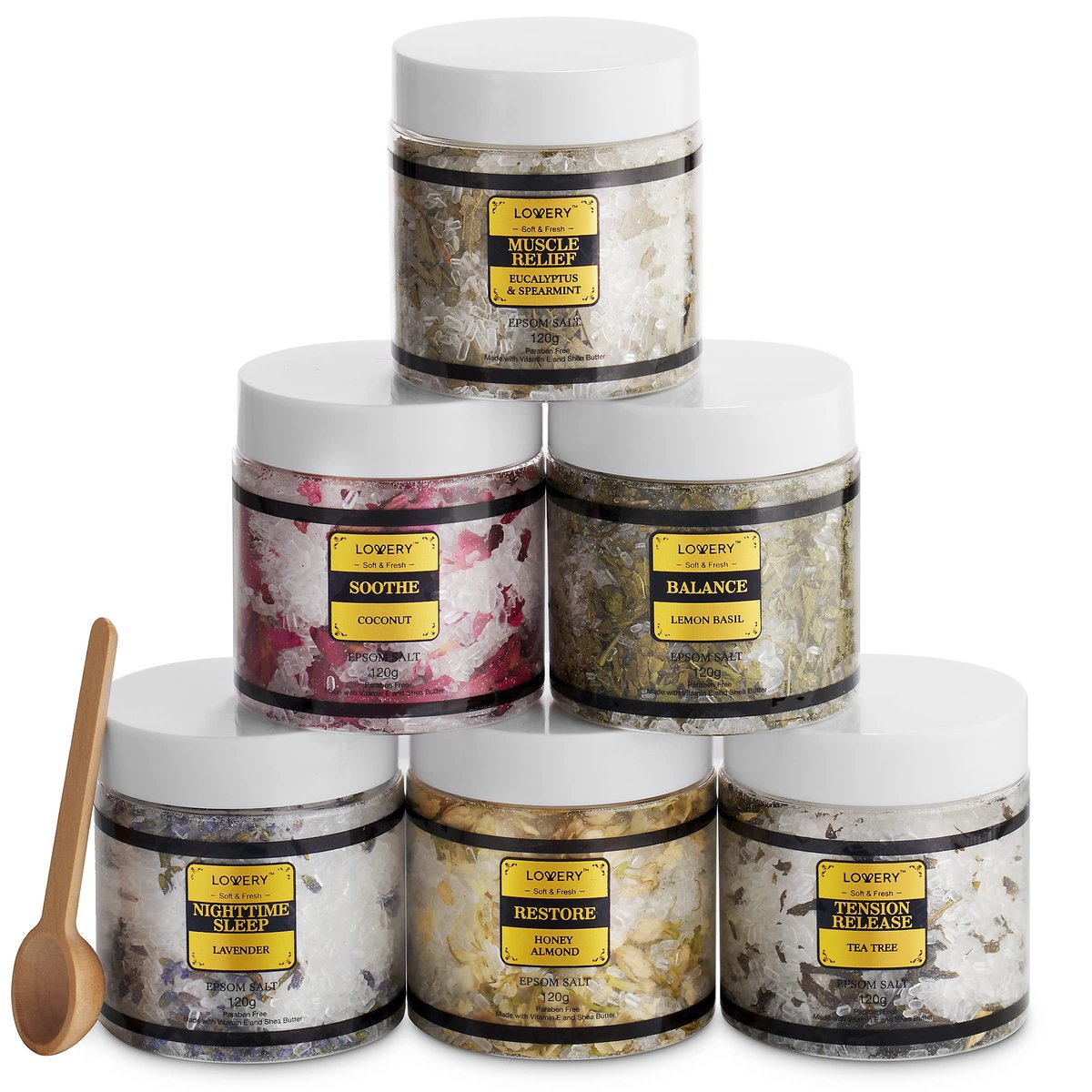 LOVERY Mother's Day Bath Salts Gift Basket Set - Self Care Epsom Salt with Essential Oils (Lavender, Eucalyptus, Lemon, Coconut, Tea Tree, Honey Almond) for Women, Mom, Her Avelisse
