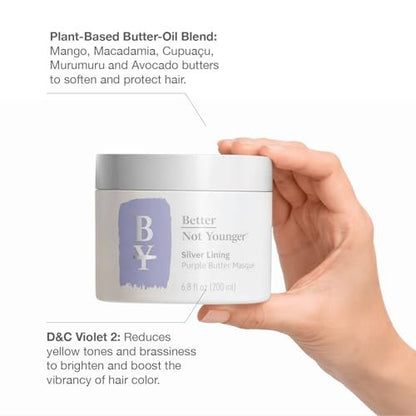 Better Not Younger Silver Lining Purple Hair Mask for Women 40+ – Deep Conditioning Treatment for Gray, Silver & Blonde Hair - Butter Mask with Plant-Based Oils – Hydrates & Neutralizes Brassiness Avelisse