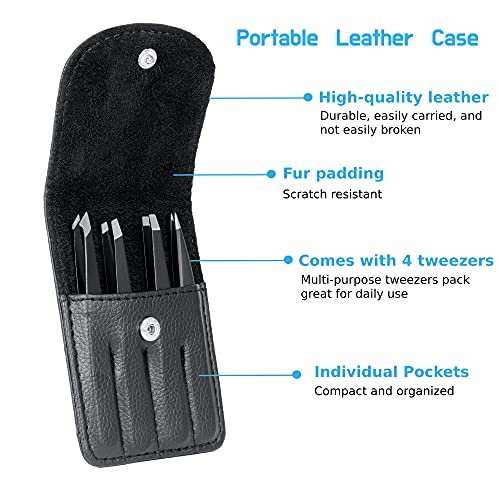 Rikans Precision Tweezers Set – Pack of 4 Black Professional Stainless Steel Tweezers with Handy Carry Pouch for Splinters, Eyebrows, Facial & Ingrown Hair - görsel 7