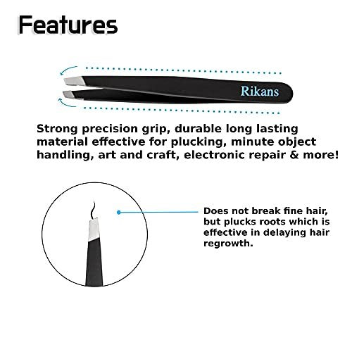 Rikans Precision Tweezers Set – Pack of 4 Black Professional Stainless Steel Tweezers with Handy Carry Pouch for Splinters, Eyebrows, Facial & Ingrown Hair - görsel 9