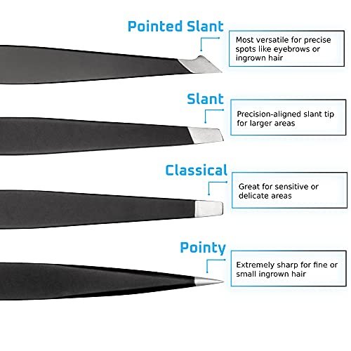 Rikans Precision Tweezers Set – Pack of 4 Black Professional Stainless Steel Tweezers with Handy Carry Pouch for Splinters, Eyebrows, Facial & Ingrown Hair - görsel 3
