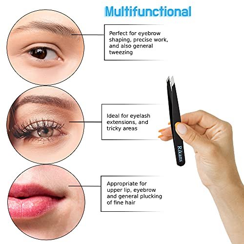 Rikans Precision Tweezers Set – Pack of 4 Black Professional Stainless Steel Tweezers with Handy Carry Pouch for Splinters, Eyebrows, Facial & Ingrown Hair - görsel 5
