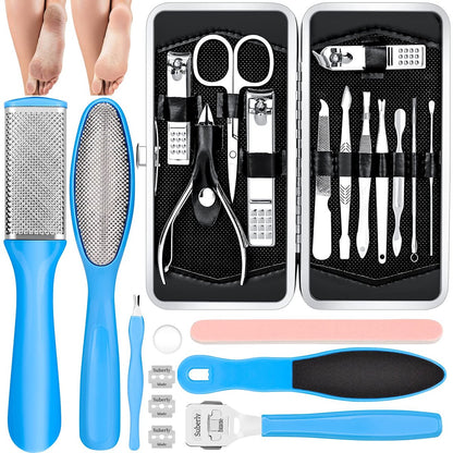 23-in-1 Professional Pedicure Kit with Stainless Steel Callus Remover & Foot File - Home Foot Spa for Men & Women (Blue)