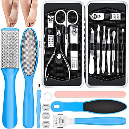 23-in-1 Professional Pedicure Kit with Stainless Steel Callus Remover & Foot File - Home Foot Spa for Men & Women (Blue)