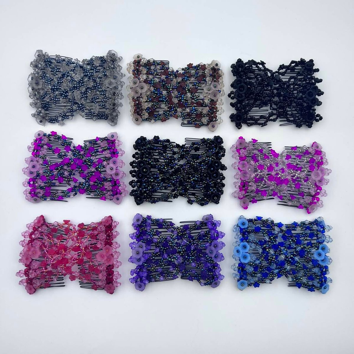 FXBLING 6-Pack Magic Easy Combs for Women - Elastic Beaded Double Hair Clips, Hair Bun Maker Accessories (Blue, Green, Grey, Rose, Coffee, Purple) - görsel 5