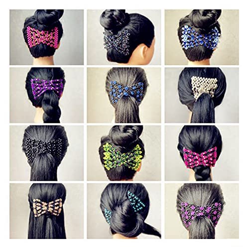 FXBLING 6-Pack Magic Easy Combs for Women - Elastic Beaded Double Hair Clips, Hair Bun Maker Accessories (Blue, Green, Grey, Rose, Coffee, Purple) - görsel 16
