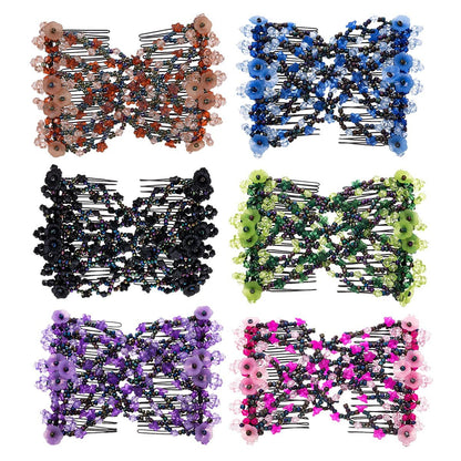 FXBLING 6-Pack Magic Easy Combs for Women - Elastic Beaded Double Hair Clips, Hair Bun Maker Accessories (Blue, Green, Grey, Rose, Coffee, Purple)