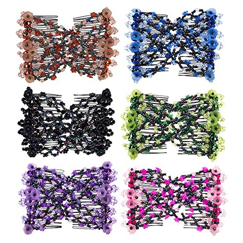 FXBLING 6-Pack Magic Easy Combs for Women - Elastic Beaded Double Hair Clips, Hair Bun Maker Accessories (Blue, Green, Grey, Rose, Coffee, Purple) - görsel 2