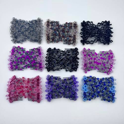 FXBLING 6-Pack Magic Easy Combs for Women - Elastic Beaded Double Hair Clips, Hair Bun Maker Accessories (Blue, Green, Grey, Rose, Coffee, Purple) - görsel 6