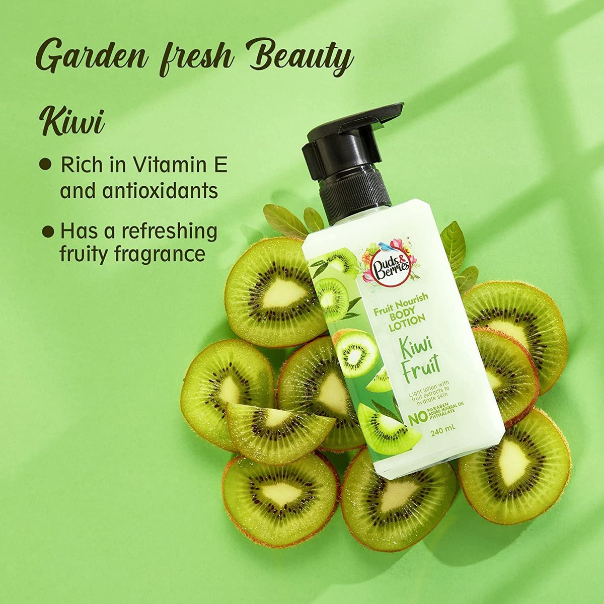 Buds & Berries Fruit Nourish Kiwi Body Gel Lotion for Normal Skin, No Paraben, 240 ml | Hydrating & Lightweight - görsel 7
