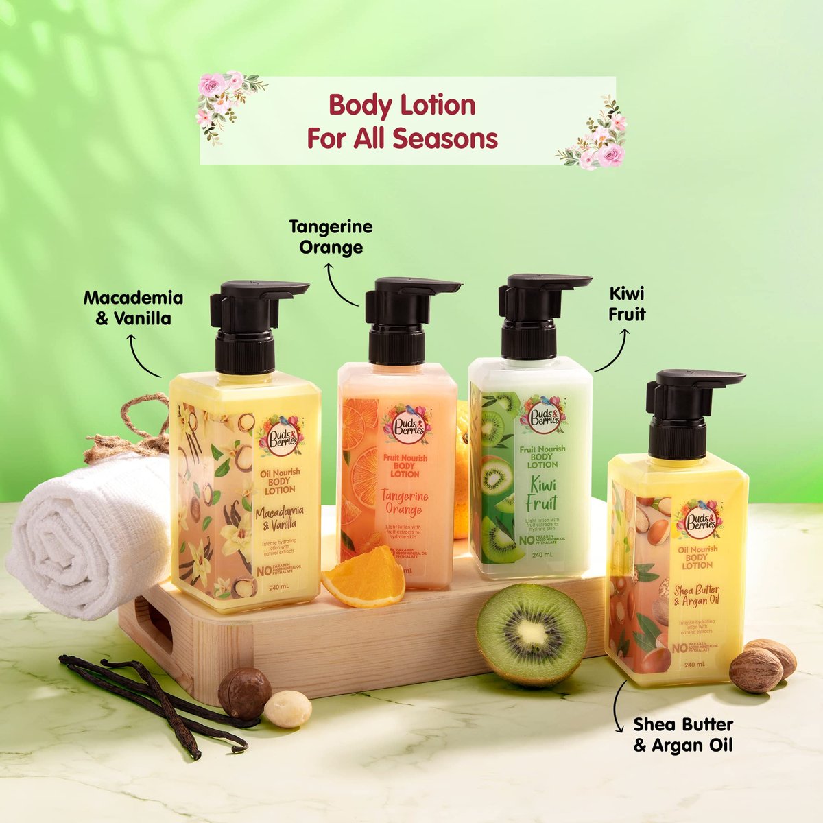 Buds & Berries Fruit Nourish Kiwi Body Gel Lotion for Normal Skin, No Paraben, 240 ml | Hydrating & Lightweight - görsel 13