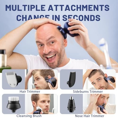 Wyklaus Head Shaver for Bald Men – Upgrade Electric Razor with Nose Hair Trimmer, IPX6 Waterproof Wet/Dry Grooming Kit, Anti-Pinch, LED Display, USB Rechargeable (9 Piece Set, Blue) Avelisse