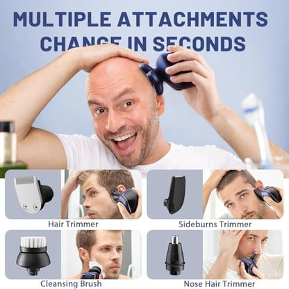 Wyklaus Head Shaver for Bald Men – Upgrade Electric Razor with Nose Hair Trimmer, IPX6 Waterproof Wet/Dry Grooming Kit, Anti-Pinch, LED Display, USB Rechargeable (9 Piece Set, Blue) Avelisse
