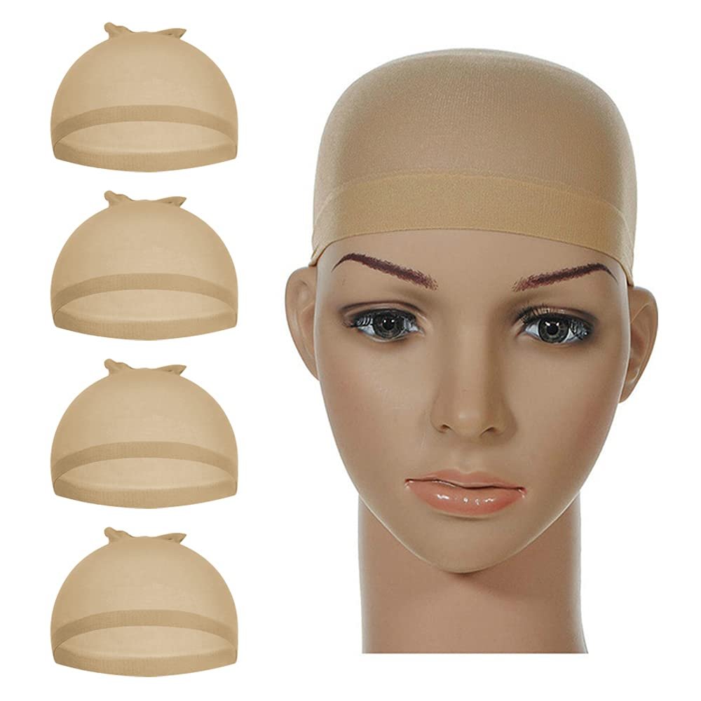 Ykimok 4 Pcs Stretchy Nylon Wig Caps - Brown Skin Tone Wig Cap for Women Avelisse
