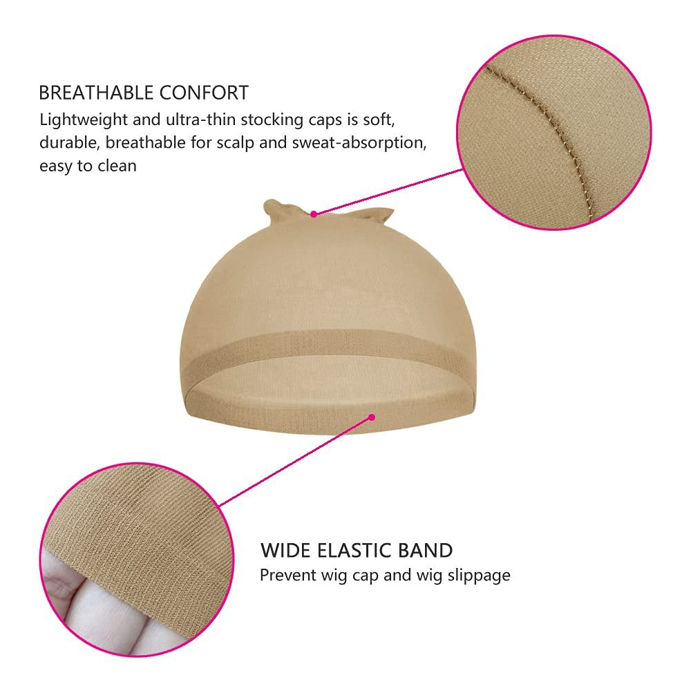 Ykimok 4 Pcs Stretchy Nylon Wig Caps - Brown Skin Tone Wig Cap for Women Avelisse