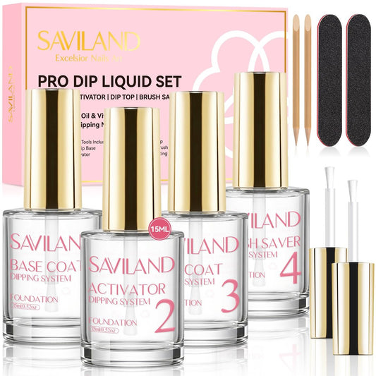 SAVILAND Dip Powder Liquid Set 15 ml/0.5 oz, – HEMA-Free Formula: Our base and top coats are formulated without – Image 1