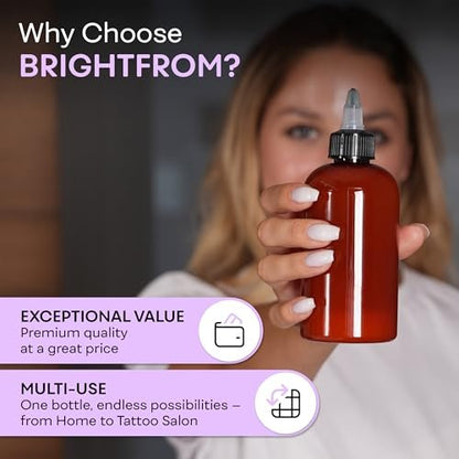 BRIGHTFROM Twist Top Applicator Bottles 8 OZ Amber - BPA-Free PET Squeeze Bottles with Open/Close Nozzle, Refillable, Multi Purpose (Pack of 2)