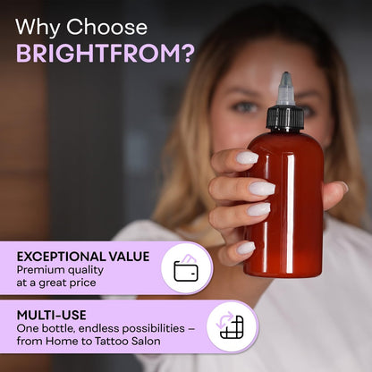 BRIGHTFROM Twist Top Applicator Bottles 8 OZ Amber - BPA-Free PET Squeeze Bottles with Open/Close Nozzle, Refillable, Multi Purpose (Pack of 2)