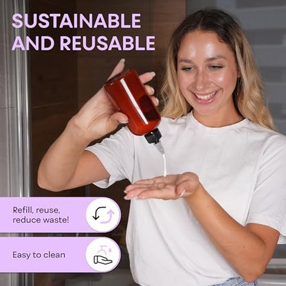 BRIGHTFROM Twist Top Applicator Bottles 8 OZ Amber - BPA-Free PET Squeeze Bottles with Open/Close Nozzle, Refillable, Multi Purpose (Pack of 2)