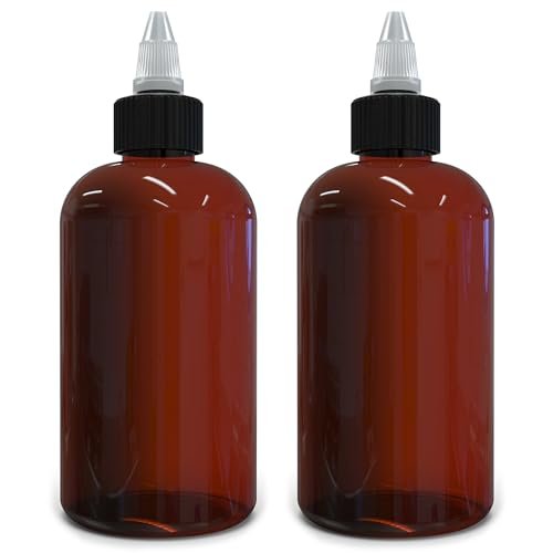 BRIGHTFROM Twist Top Applicator Bottles 8 OZ Amber - BPA-Free PET Squeeze Bottles with Open/Close Nozzle, Refillable, Multi Purpose (Pack of 2) - görsel 2