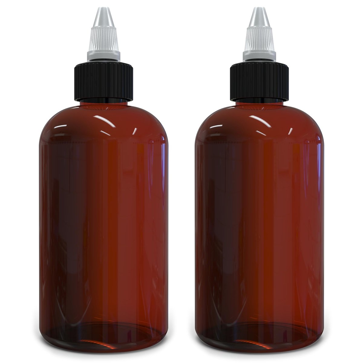 BRIGHTFROM Twist Top Applicator Bottles 8 OZ Amber - BPA-Free PET Squeeze Bottles with Open/Close Nozzle, Refillable, Multi Purpose (Pack of 2) - görsel 1