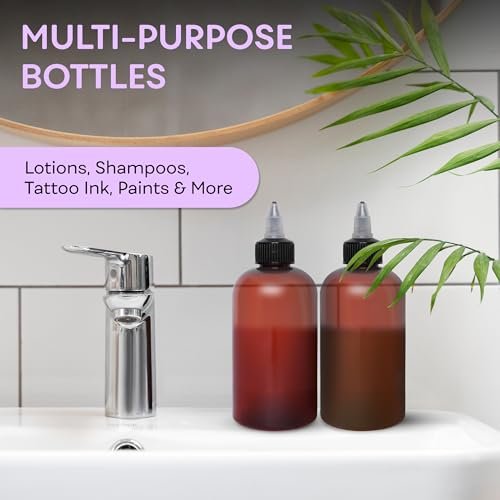 BRIGHTFROM Twist Top Applicator Bottles 8 OZ Amber - BPA-Free PET Squeeze Bottles with Open/Close Nozzle, Refillable, Multi Purpose (Pack of 2) - görsel 10