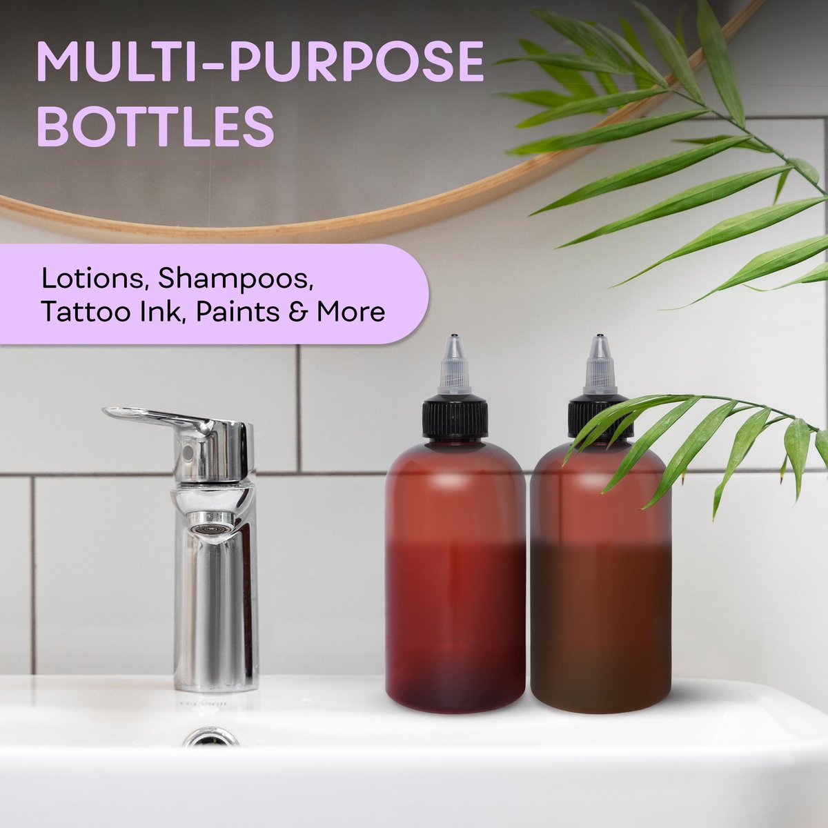 BRIGHTFROM Twist Top Applicator Bottles 8 OZ Amber - BPA-Free PET Squeeze Bottles with Open/Close Nozzle, Refillable, Multi Purpose (Pack of 2) - görsel 9