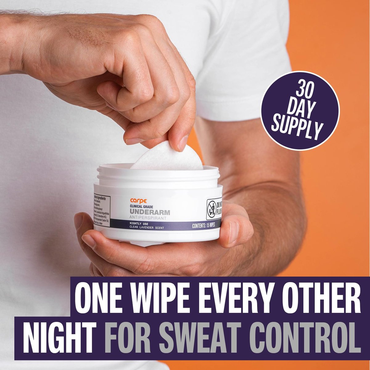 Carpe Clinical Grade Underarm Wipes – 15 Count Antiperspirant Wipes for Armpit Sweat Prevention, Hyperhidrosis Control Avelisse