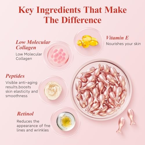 HKH Retinol Serum Capsules for Face - Anti-Aging Wrinkle Skincare with Vitamin A, E & Collagen - Moisturizing, Smoothing Fine Lines & Firming Skin - Travel Friendly (38 Capsules) Avelisse