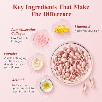 HKH Retinol Serum Capsules for Face - Anti-Aging Wrinkle Skincare with Vitamin A, E & Collagen - Moisturizing, Smoothing Fine Lines & Firming Skin - Travel Friendly (38 Capsules) Avelisse