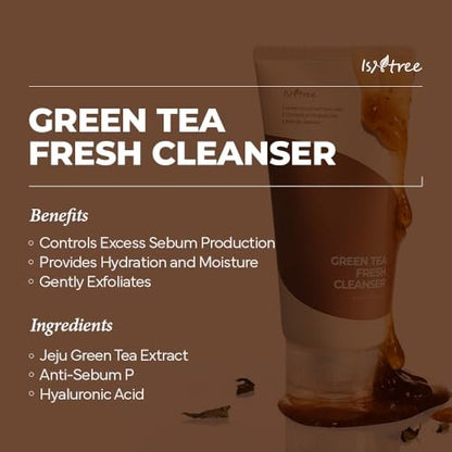 IsNtree Green Tea Fresh Cleanser 120ml (4.05 fl.oz) – Jeju Green Tea Extract & Grinded Green Tea Mild Gel Cleanser Avelisse