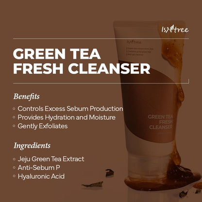 IsNtree Green Tea Fresh Cleanser 120ml (4.05 fl.oz) – Jeju Green Tea Extract & Grinded Green Tea Mild Gel Cleanser Avelisse