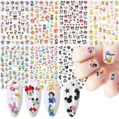 Cute Cartoon Nail Art Stickers - 3D Self-Adhesive Nail Decals for Acrylic Nails, 7 Sheets Multicolor