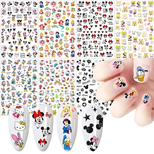 Cute Cartoon Nail Art Stickers - 3D Self-Adhesive Nail Decals for Acrylic Nails, 7 Sheets Multicolor - görsel 2