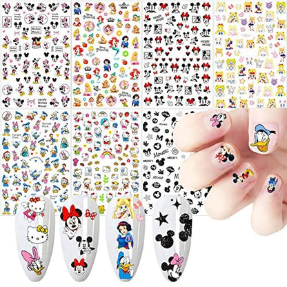 Cute Cartoon Nail Art Stickers - 3D Self-Adhesive Nail Decals for Acrylic Nails, 7 Sheets Multicolor