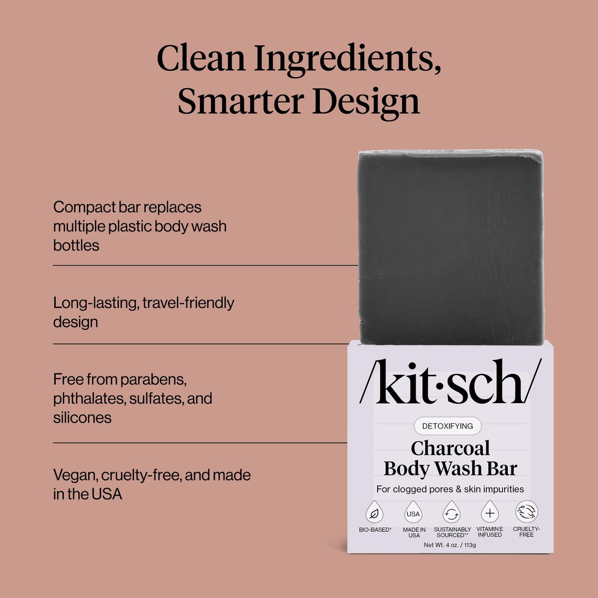 Kitsch Charcoal Soap Body Wash Bar – Detoxifying Activated Charcoal Bar Soap for Excess Oil & Impurities, Pores, Firming & Moisturizing – Made in USA - 4 oz - görsel 11
