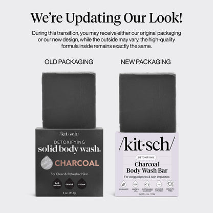 Kitsch Charcoal Soap Body Wash Bar – Detoxifying Activated Charcoal Bar Soap for Excess Oil & Impurities, Pores, Firming & Moisturizing – Made in USA - 4 oz