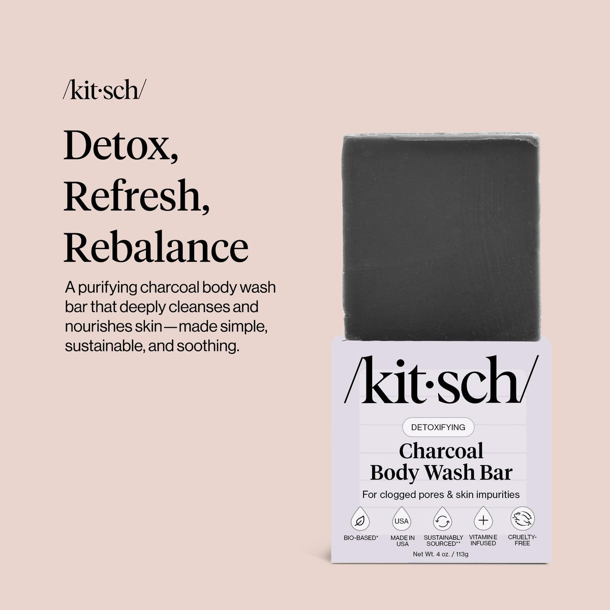 Kitsch Charcoal Soap Body Wash Bar – Detoxifying Activated Charcoal Bar Soap for Excess Oil & Impurities, Pores, Firming & Moisturizing – Made in USA - 4 oz - görsel 5
