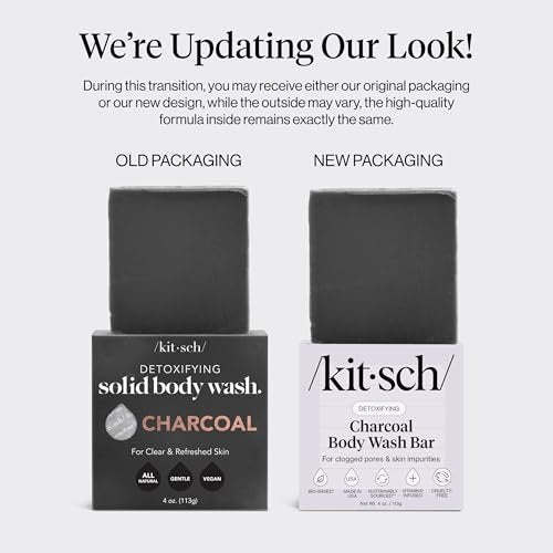 Kitsch Charcoal Soap Body Wash Bar – Detoxifying Activated Charcoal Bar Soap for Excess Oil & Impurities, Pores, Firming & Moisturizing – Made in USA - 4 oz - görsel 4