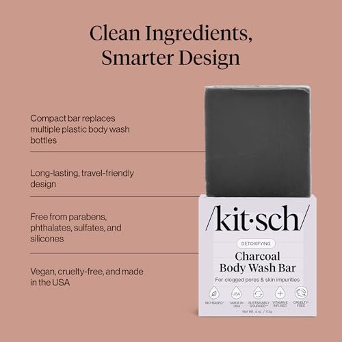 Kitsch Charcoal Soap Body Wash Bar – Detoxifying Activated Charcoal Bar Soap for Excess Oil & Impurities, Pores, Firming & Moisturizing – Made in USA - 4 oz - görsel 12