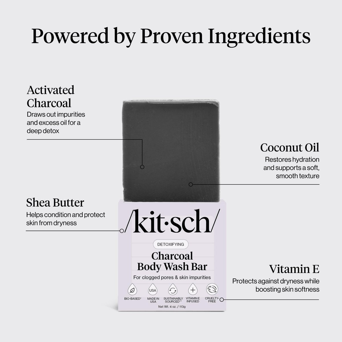 Kitsch Charcoal Soap Body Wash Bar – Detoxifying Activated Charcoal Bar Soap for Excess Oil & Impurities, Pores, Firming & Moisturizing – Made in USA - 4 oz - görsel 9