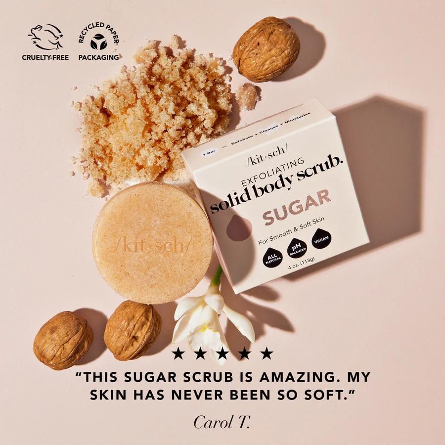 Kitsch Exfoliating Sugar Body Scrub Bar Soap – Hydrating & Polishing Body Scrub with Walnut Shell & Coconut Oil for Smooth, Glowing Skin – Made in USA, 4 oz - görsel 12